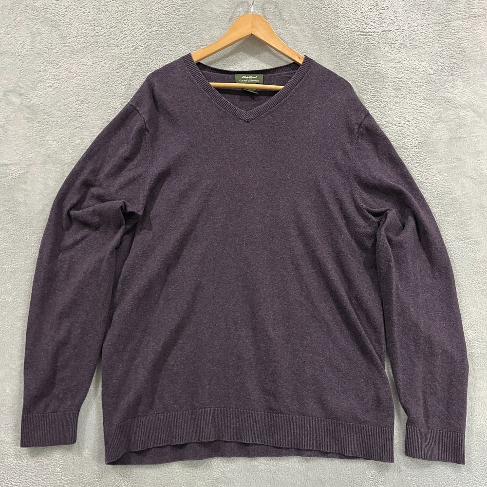 Eddie Bauer Sweater Mens Large Tall LT Cashmere Cotton Long Sleeve V Neck‎
